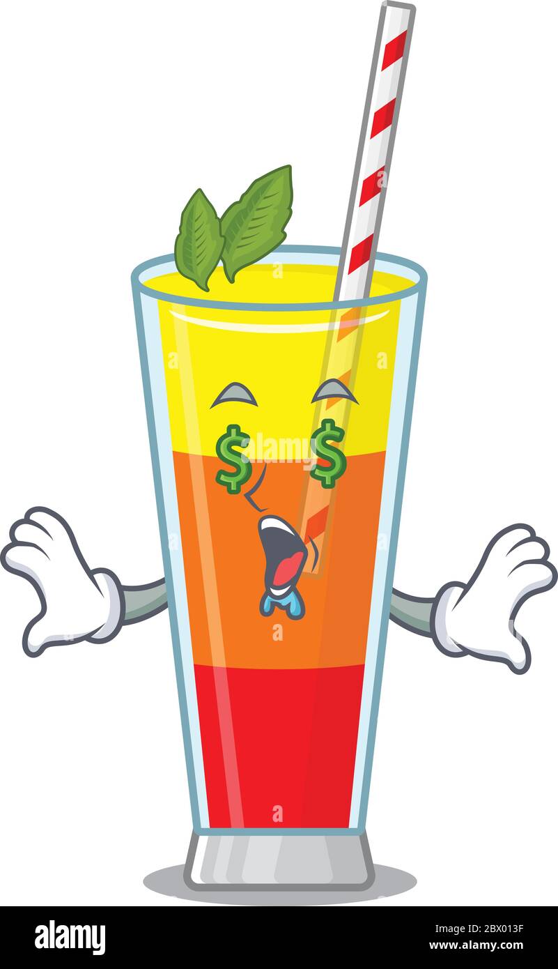 Wohlhabende Cartoon-Charakter Konzept der Tequila Sonnenaufgang Cocktail mit Geld Augen Stock Vektor