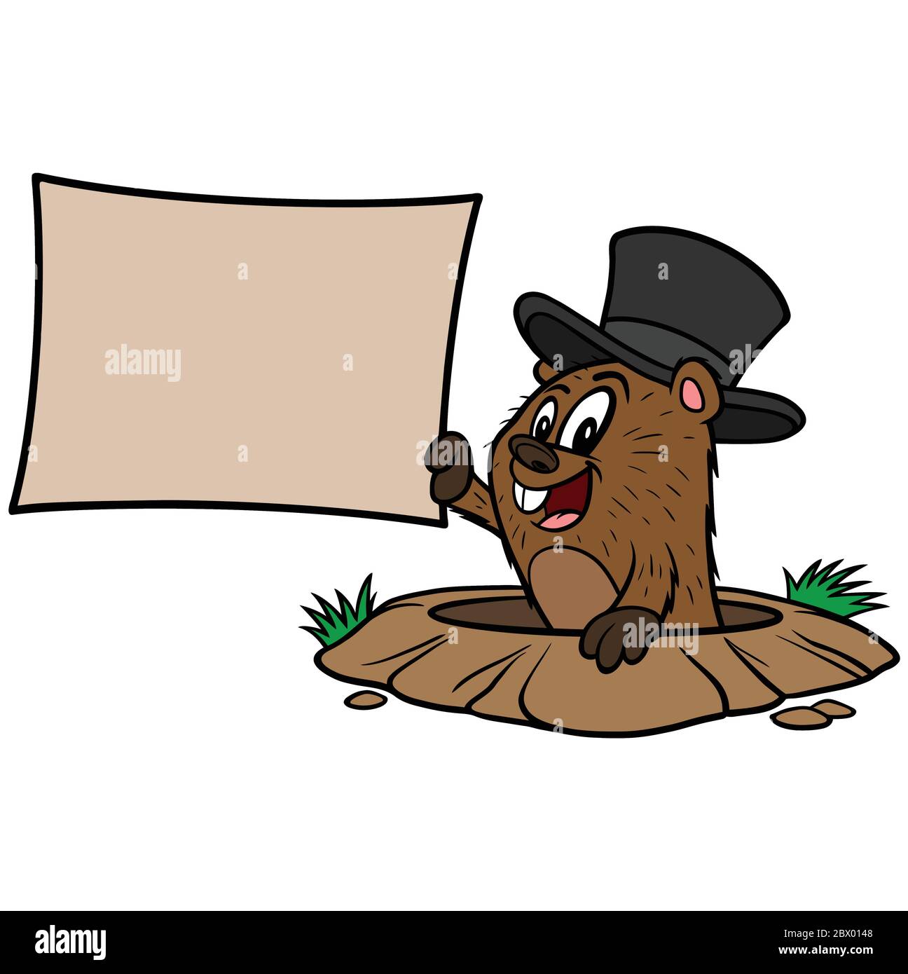 Murmeltier mit Zeichen- EINE Cartoon-Illustration eines Murmeltier mit einem Zeichen. Stock Vektor