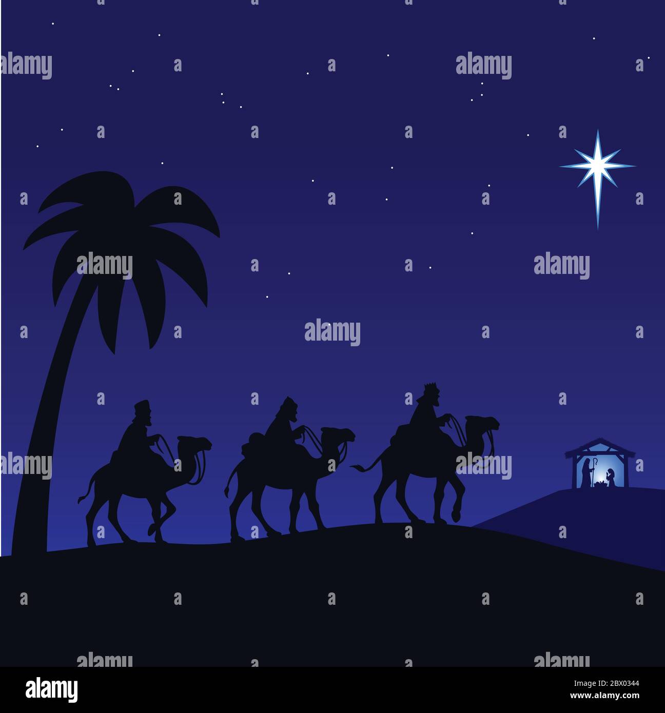 Krippenreise - eine Illustration einer Reise zur Geburt. Stock Vektor