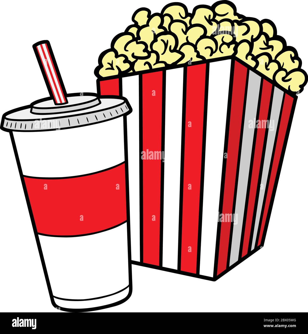 Popcorn und Soda - EINE Cartoon-Illustration einer Schachtel Popcorn und Soda. Stock Vektor