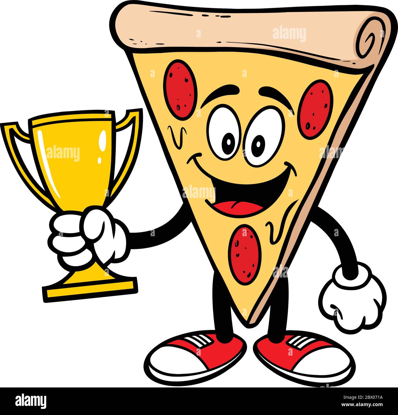 Pizza mit Trophäe - EINE Karikatur Illustration eines Pizza Maskottchen mit einer Trophäe. Stock Vektor