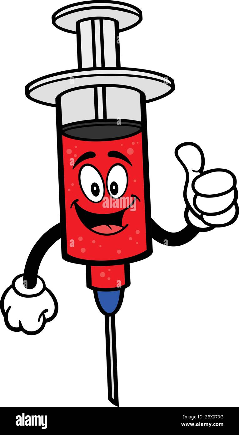 Spritze mit Daumen nach oben EINE KarikaturIllustration einer