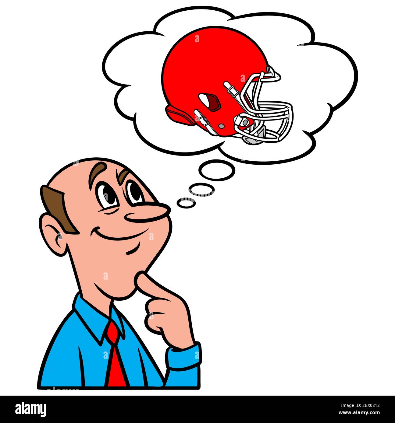 Thinking about Football - EINE Cartoon-Illustration eines Mannes, der an einen Fußballhelm denkt. Stock Vektor