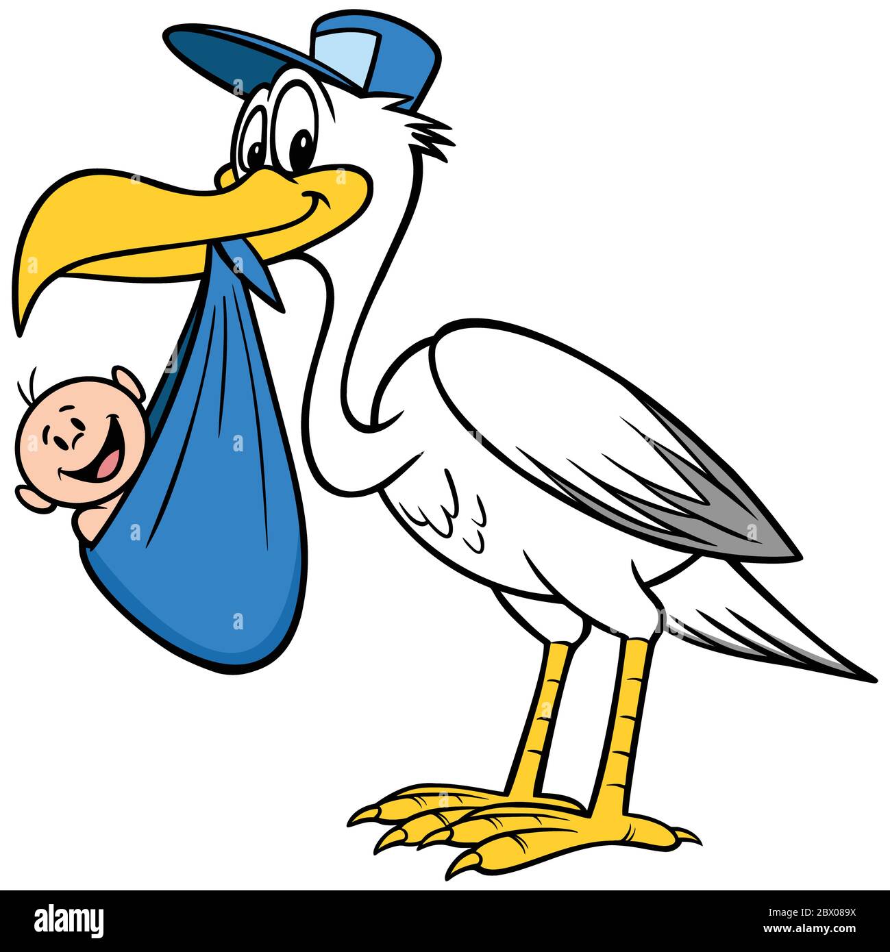 Storch mit Baby Boy - EINE Cartoon Illustration eines Storchs mit einem Baby Boy. Stock Vektor