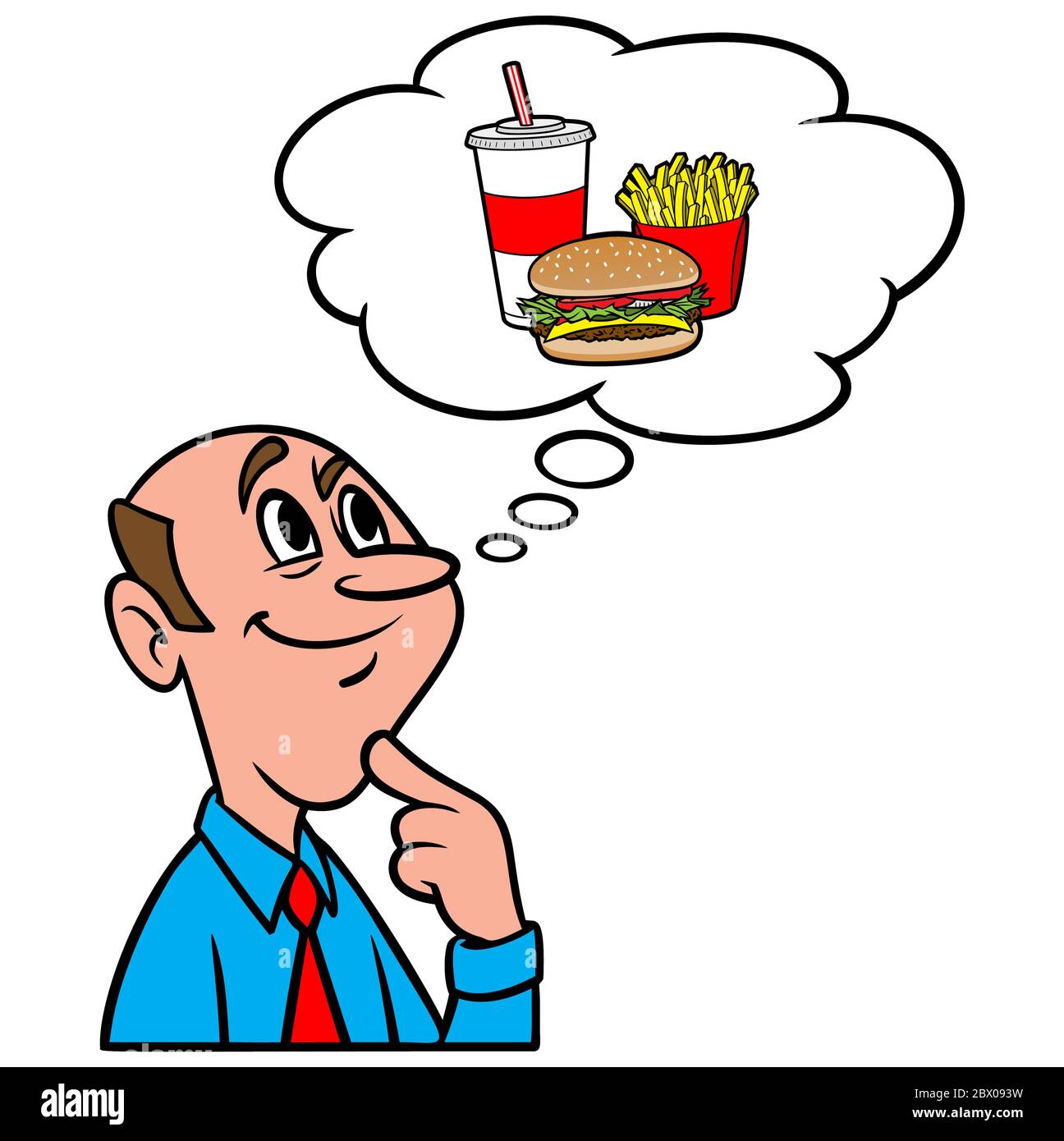 Denken über Fast Food Essen - eine Illustration einer Person Denken über Fast Food essen. Stock Vektor