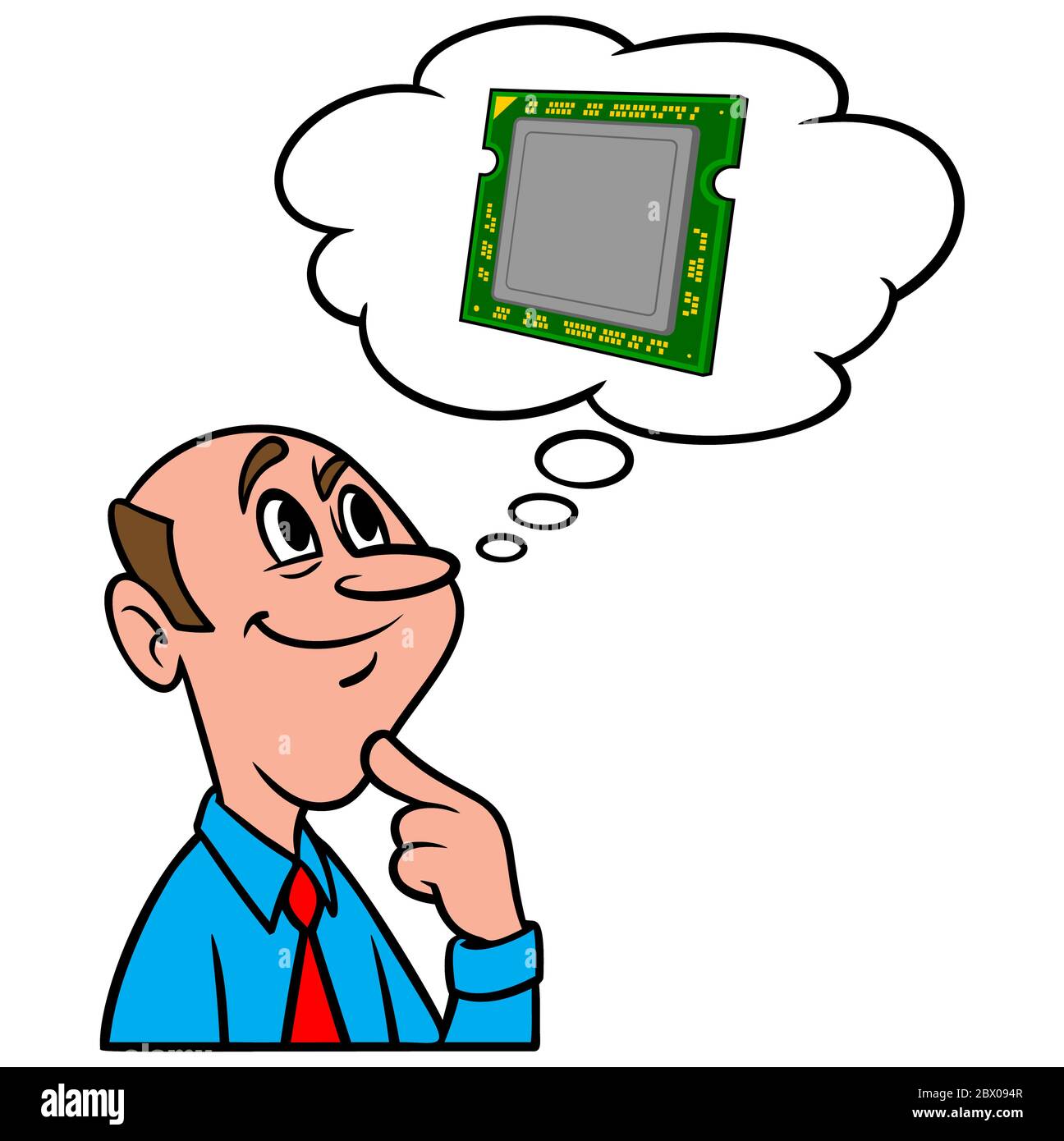 Denken an Computerprozessoren: Eine Illustration einer Person, die an Computerprozessoren denkt. Stock Vektor
