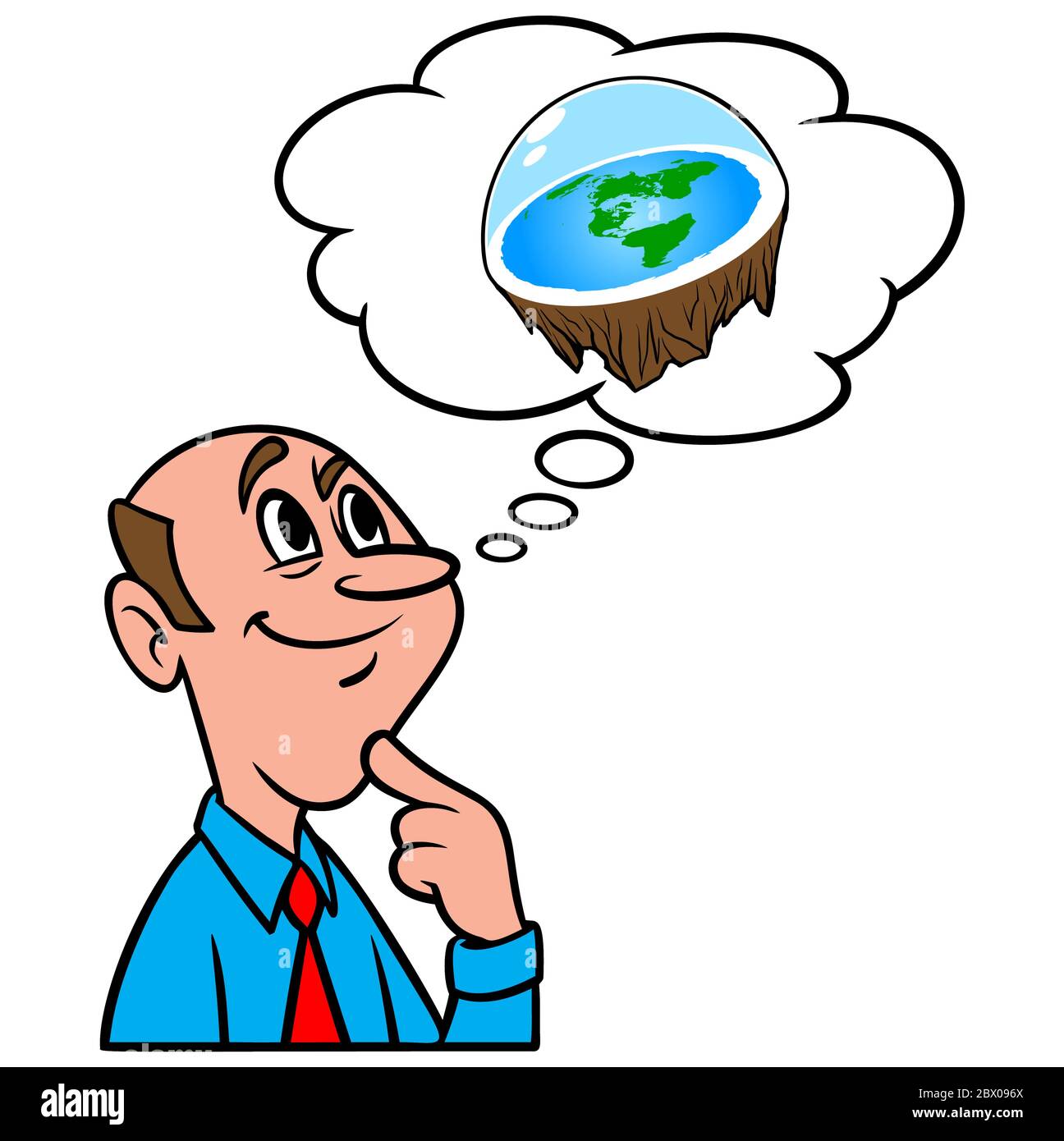 Denken über flache Erde - eine Illustration einer Person Denken über eine flache Erde. Stock Vektor