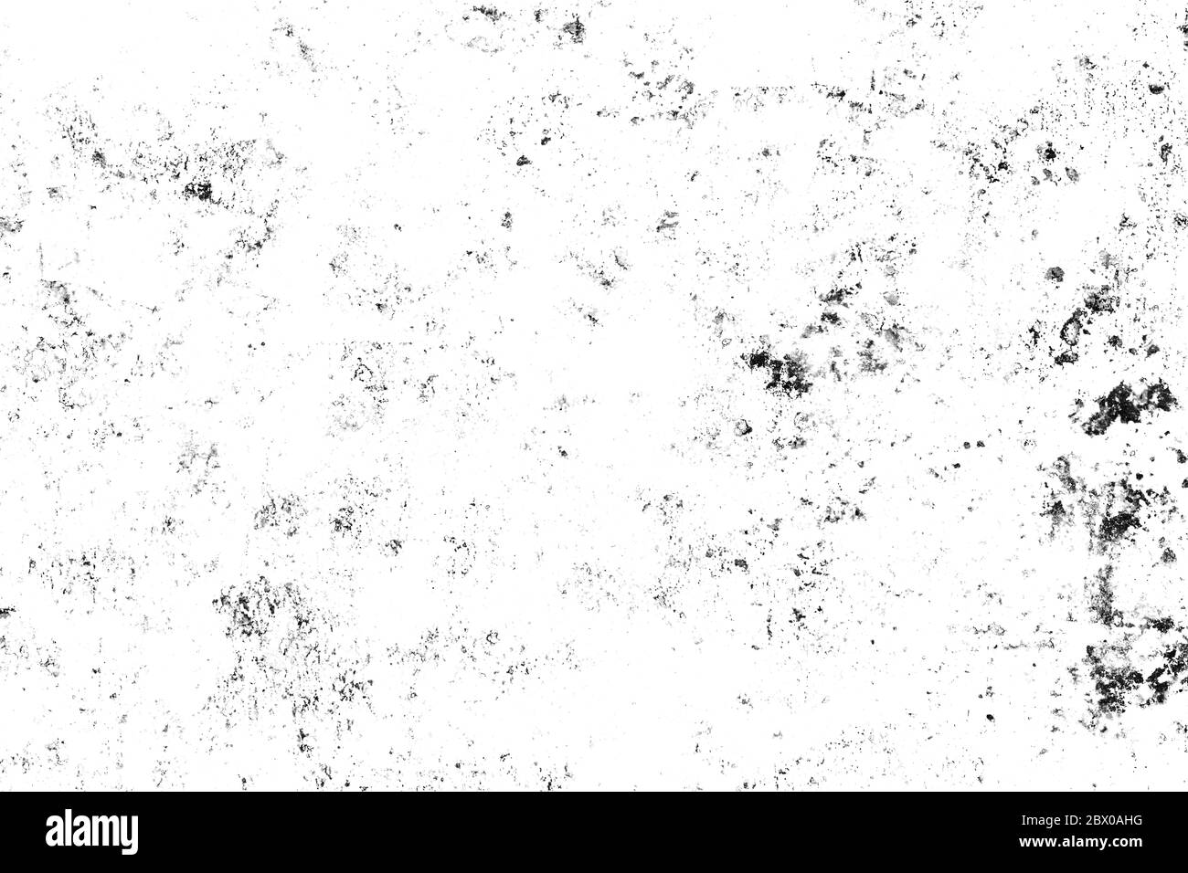 Hintergrund von schwarz-weißen Textur. Abstraktes monochromes Muster aus Flecken, Rissen, Punkten, Chips. Stockfoto