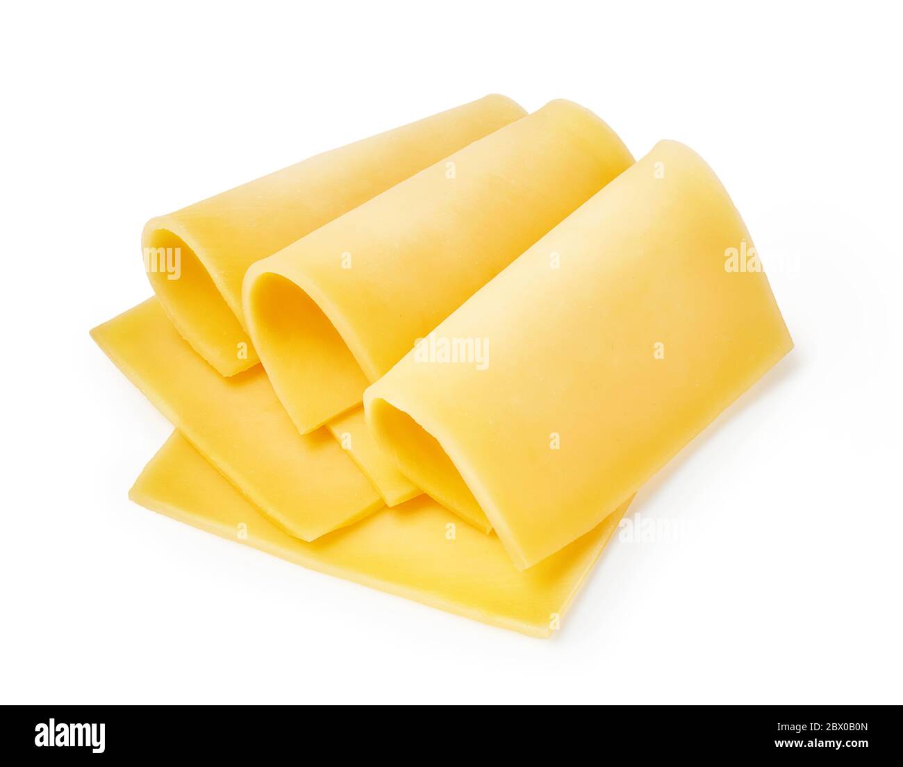 Drei Käsescheiben auf weißem Hintergrund isoliert Stockfoto