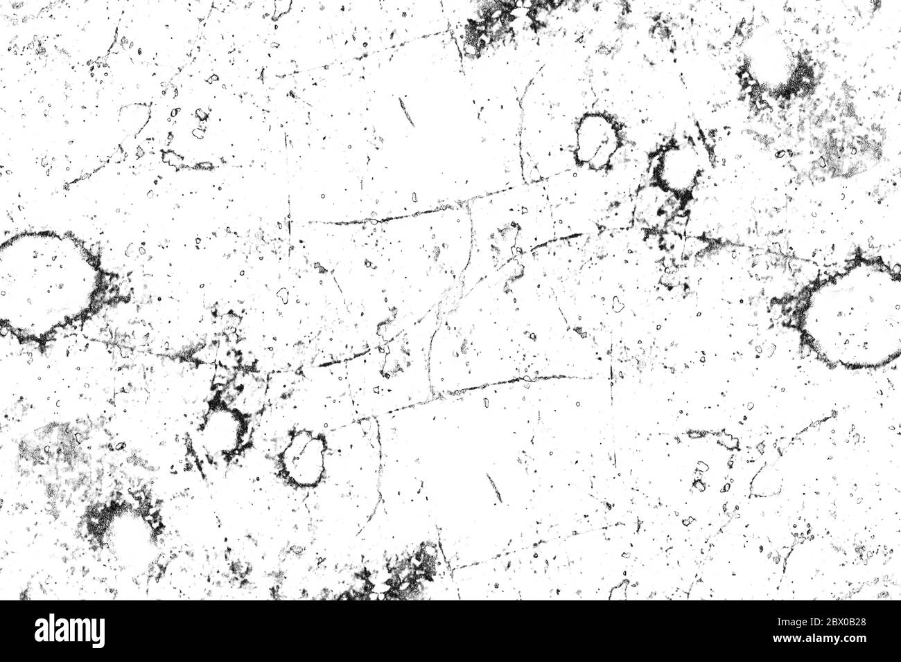 Schwarz und Weiß ist grunge Hintergrund. Abstrakte monochrome Textur. Muster der Kratzer, Farben und Flecken. Stockfoto