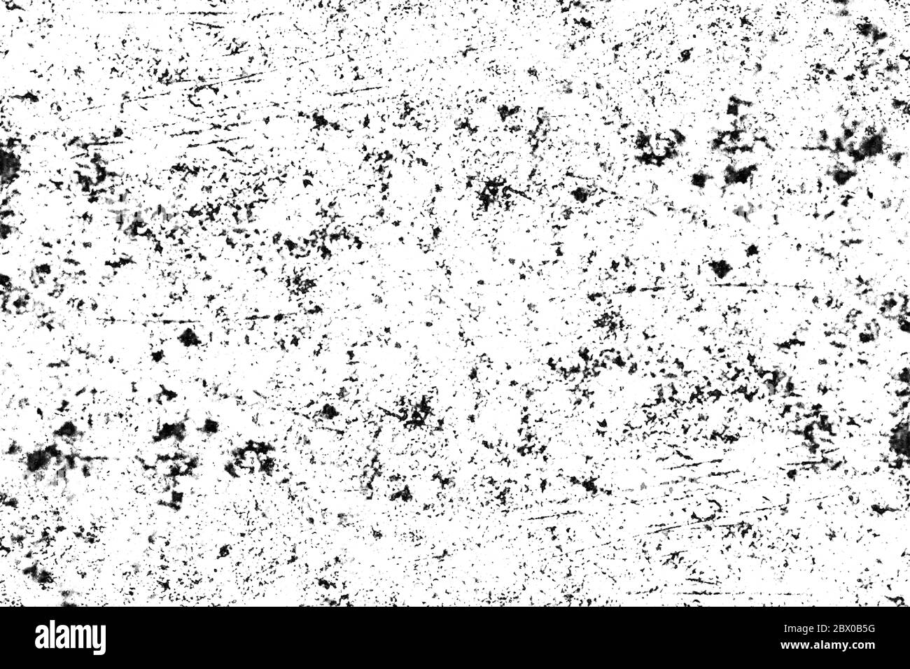 Abstrakte monochrome Oberfläche. Schwarz-weiß Hintergrundmuster von Rissen, Chips, Kratzer, Staub, Kratzer. Für Design und Druck Stockfoto