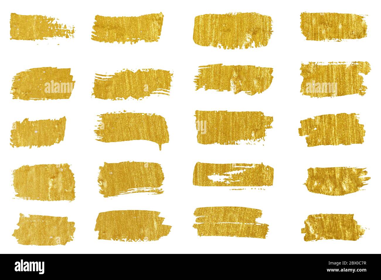 Sammlung von goldenen Farbstrichen. Grunge abstrakt Hand bemalten Element Gold strichen mit einem Pinsel. Stockfoto