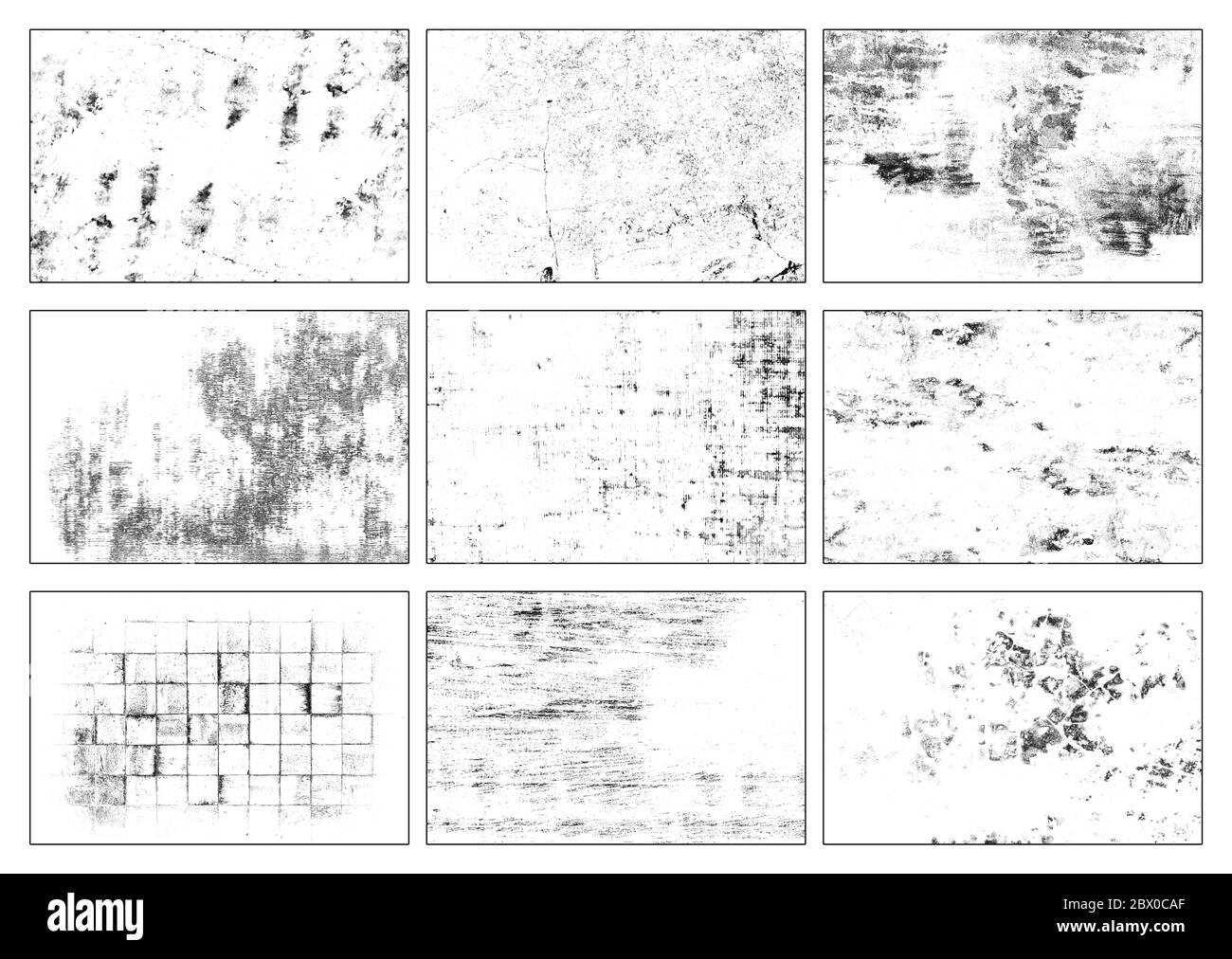 Set von Grunge Texturen. Abstrakter monochromer Hintergrund. Bild enthält einen Effekt der schwarz-weiß Stockfoto
