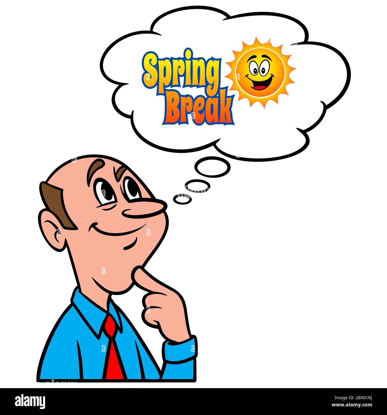 Denken an Frühlingsferien - eine Illustration einer Person, die an Frühlingsferien denkt. Stock Vektor