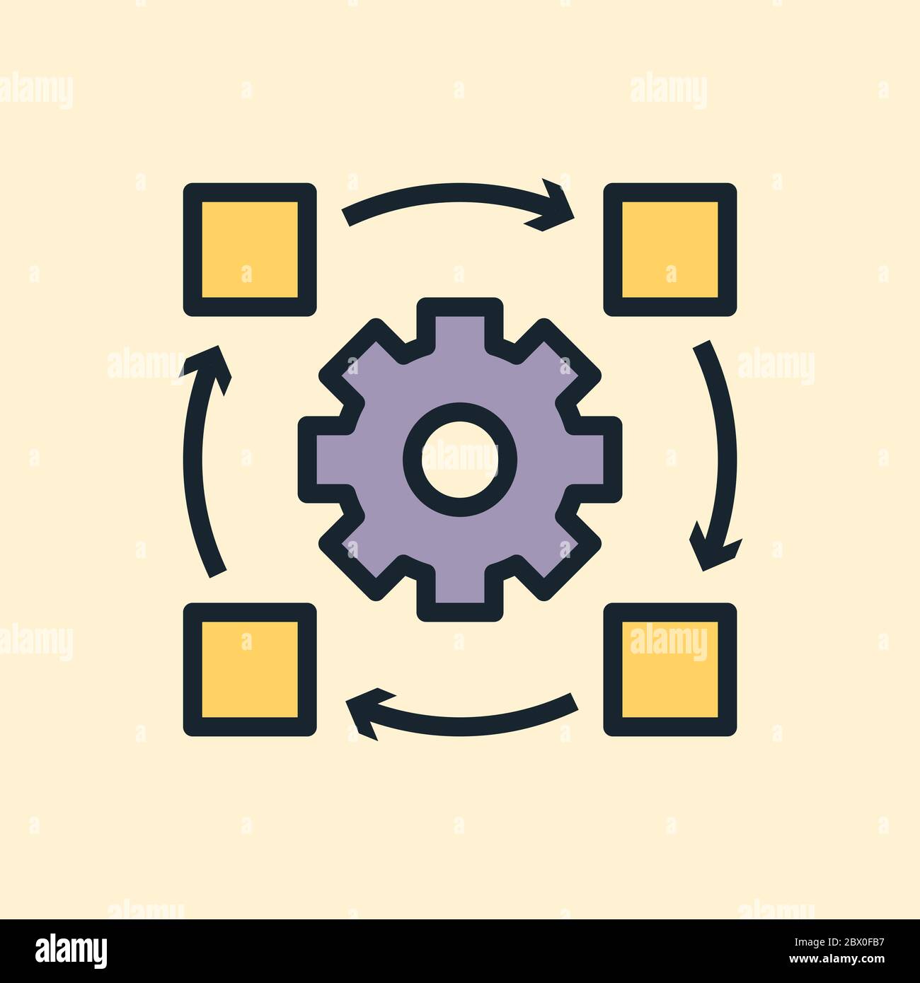 Workflow. Digitales Marketing Konzept Illustration, flaches Design linear Stil Banner. Verwendung für E-Mail-Newsletter, Header, Blog-Beiträge, Print und mehr. Stock Vektor