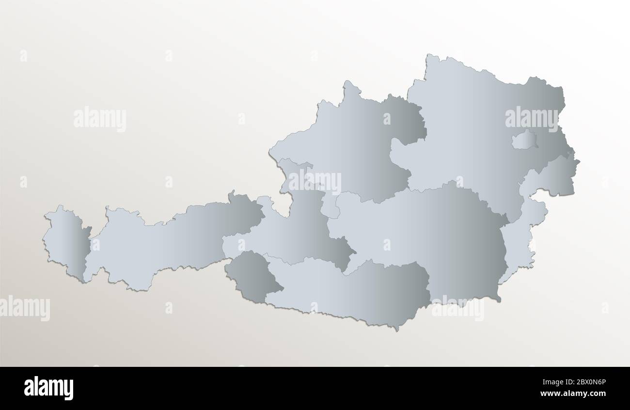 Österreich Karte, Verwaltungsabteilung mit Namen, weiß blau Kartenpapier 3D leer Stockfoto