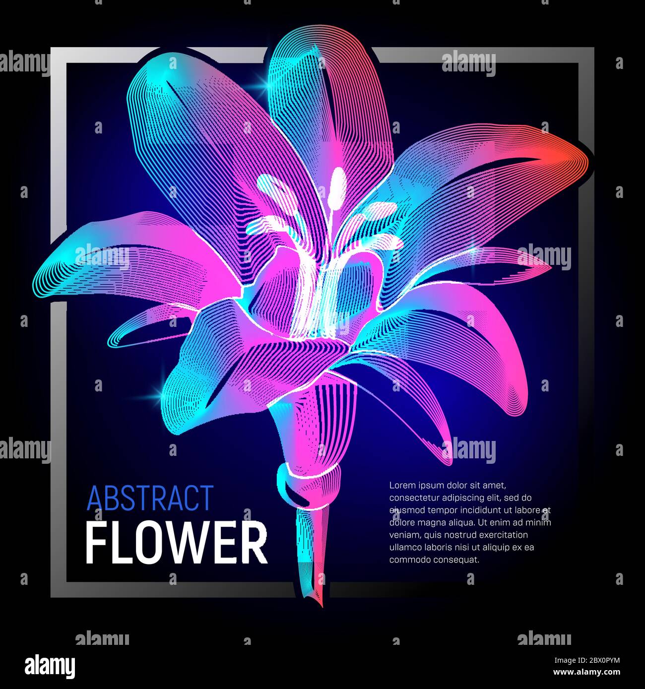 Vektor natürliche Blume oder dekorative Pflanze mit bunten abstrakten 3d-Formen Geometrie Linien Textur und Gradienten Wellen floral Vintage Art Blütenblatt Schönheit g Stock Vektor