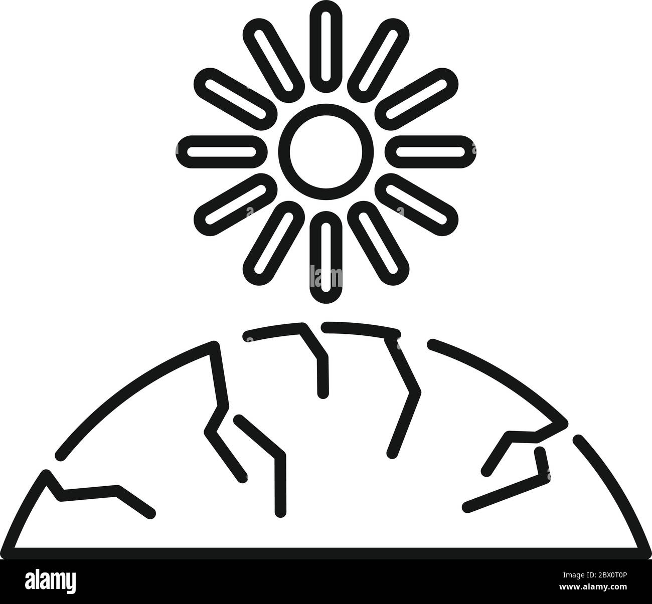 Symbol für die Trockenheit am Sonnengrund. Umriss Sonne Boden Trockenheit Vektor-Symbol für Web-Design isoliert auf weißem Hintergrund Stock Vektor