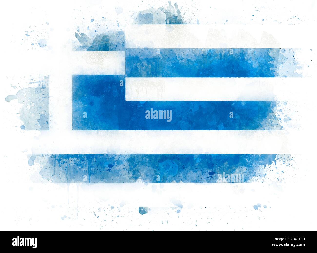 Illustration Griechische Flagge, Flagge Griechenlands auf Papier, Aquarell Stockfoto
