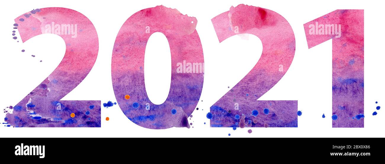 Aquarell Illustration neues Jahr zweitausend und einundzwanzig Stockfoto