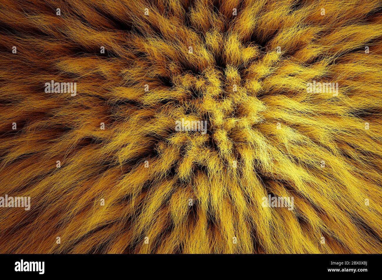 3D-Rendering von shaggy Teppich mit Wolle Material für Hintergründe Textur, Nahaufnahme von weichen attraktiven gelb und flauschig Stockfoto