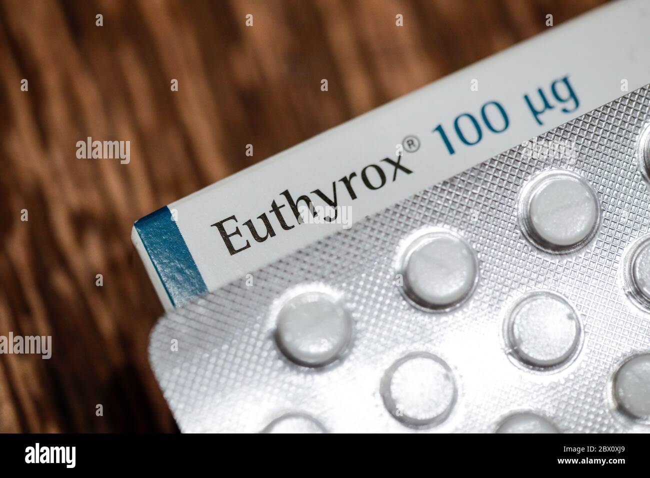 Bukarest, Rumänien - 4. Juni 2020: Details mit Euthyrox Medizin, ein Heilmittel gegen Hypothyreose. Stockfoto