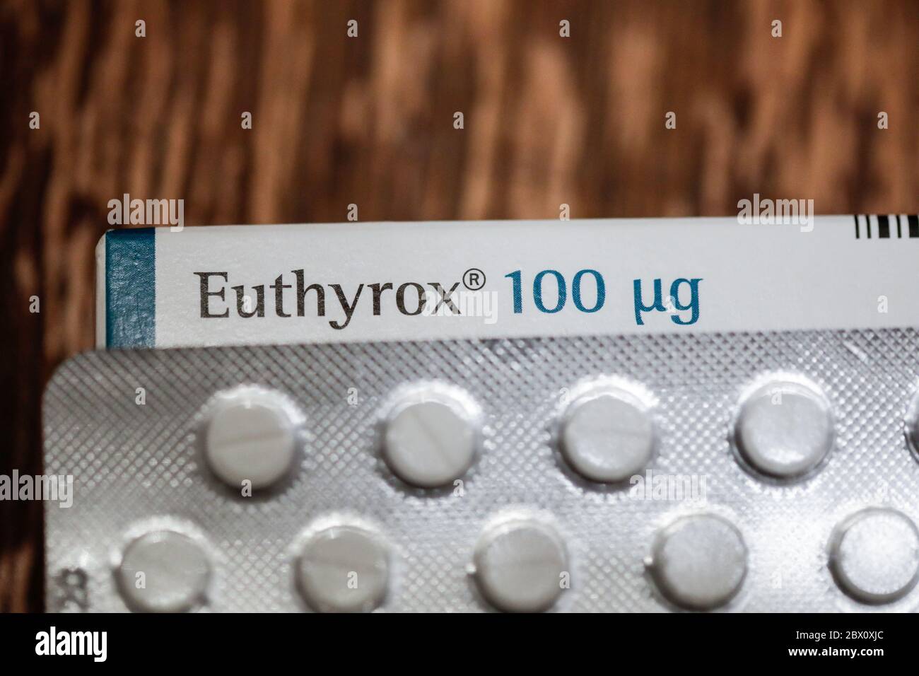 Bukarest, Rumänien - 4. Juni 2020: Details mit Euthyrox Medizin, ein Heilmittel gegen Hypothyreose. Stockfoto