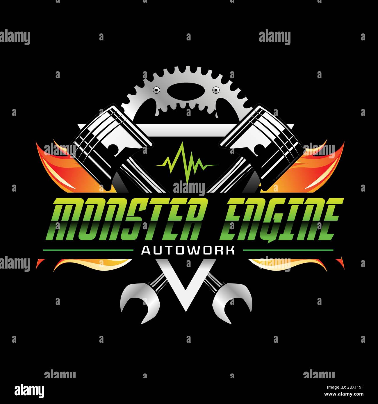 Symbol Für Das Design Des Fire Power Monster Engine Logo Stock Vektor