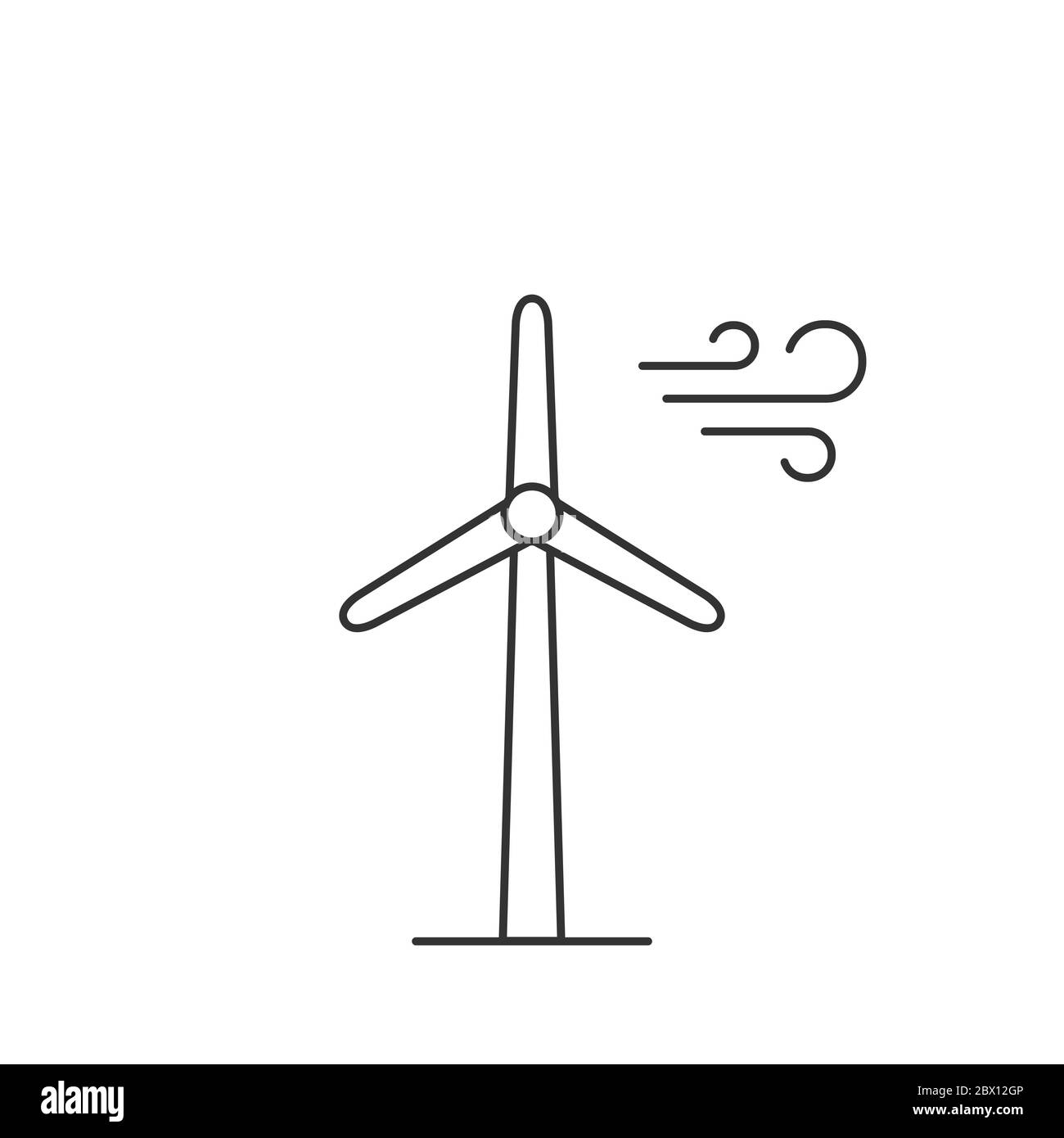 Symbol für die Windturbinenlinie. Erneuerbare, nachhaltige, umweltfreundliche Energiequelle. Windmühle alternative elektrische Energie. Windkraft der Natur. Schwarzer Umriss Stock Vektor