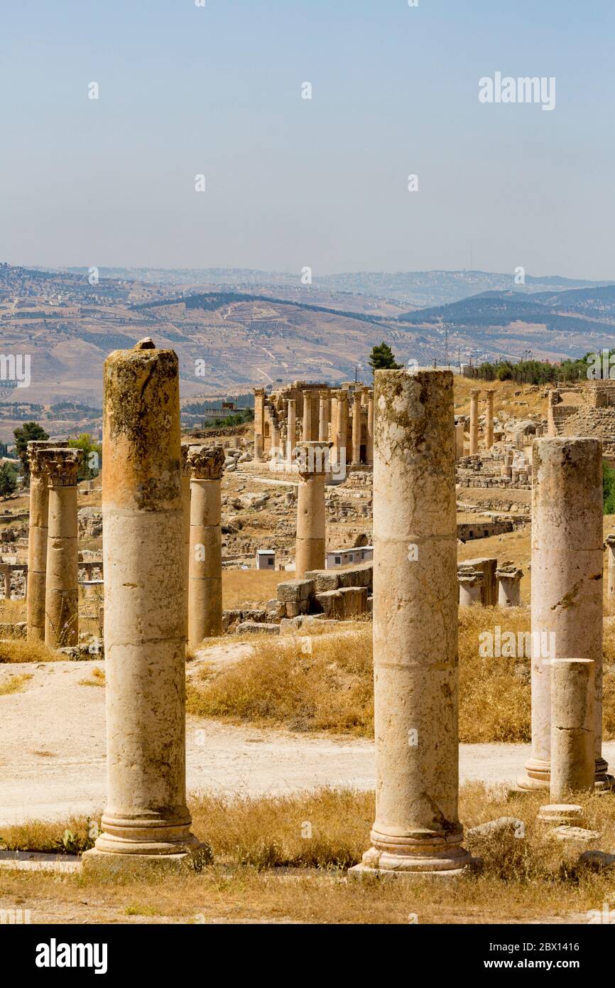 Blick Richtung Forum, Jerash, Jordanien Stockfoto