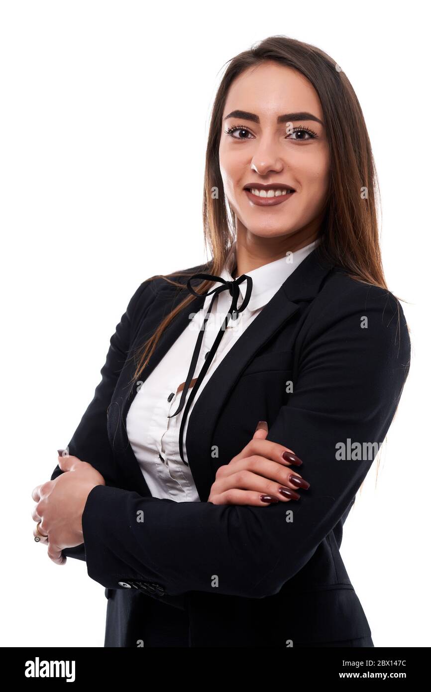 Vertrauenswürdige Latino-Business-Frau lächelnd mit Vertrauen Stockfoto