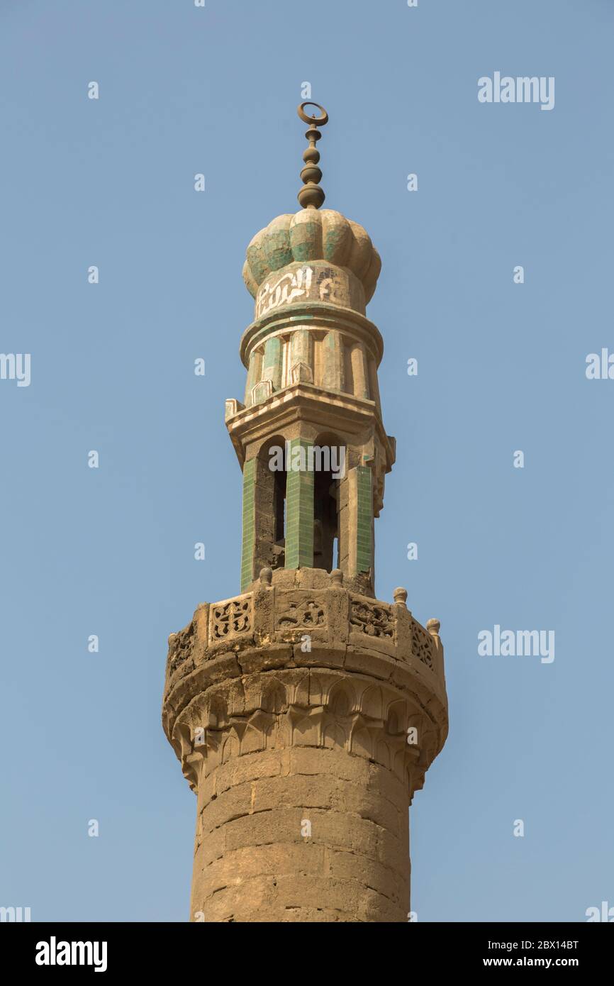 Ägypten, Kairoer Zitadelle, Details des Minaretts der al Nasir Muhammad Moschee Stockfoto