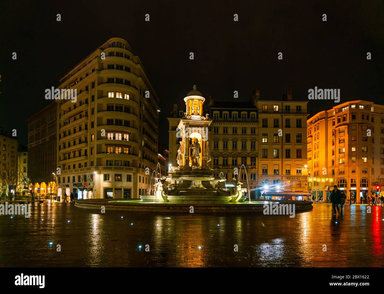 Lyon, Frankreich 3. Januar 2020 - Brunnen auf dem Place des Jacobins im Zentrum von Lyon Stockfoto