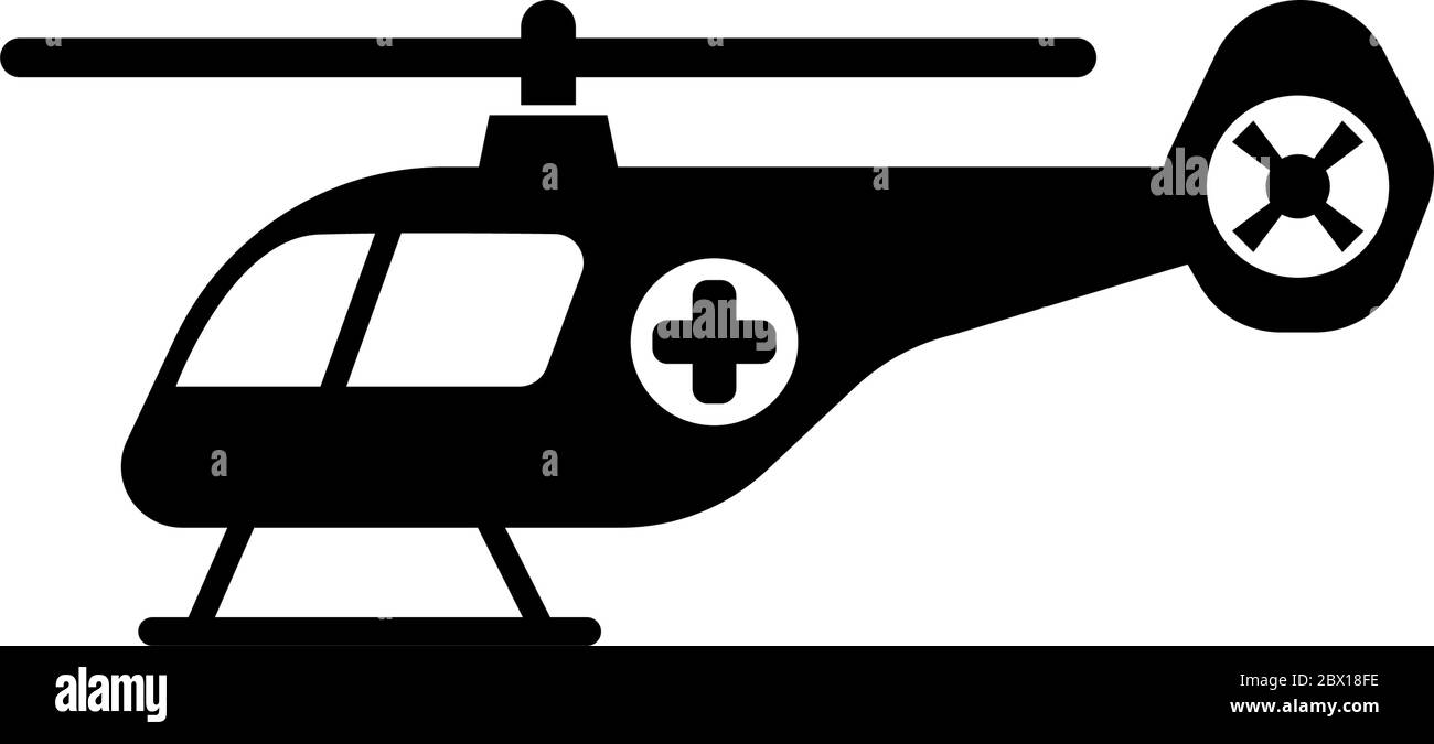 Notfall-Hubschrauber, Medizinischer Transport. Abbildung des Symbols für flache Vektorgrafik. Einfaches schwarzes Symbol auf weißem Hintergrund. Notfall medizinisches Hubschrauber Insekt s Stock Vektor
