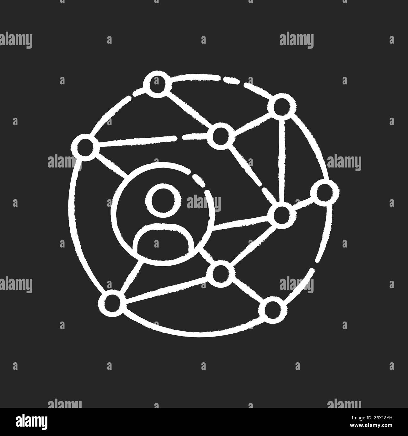 Netzwerk Kreide weißes Symbol auf schwarzem Hintergrund. Globale