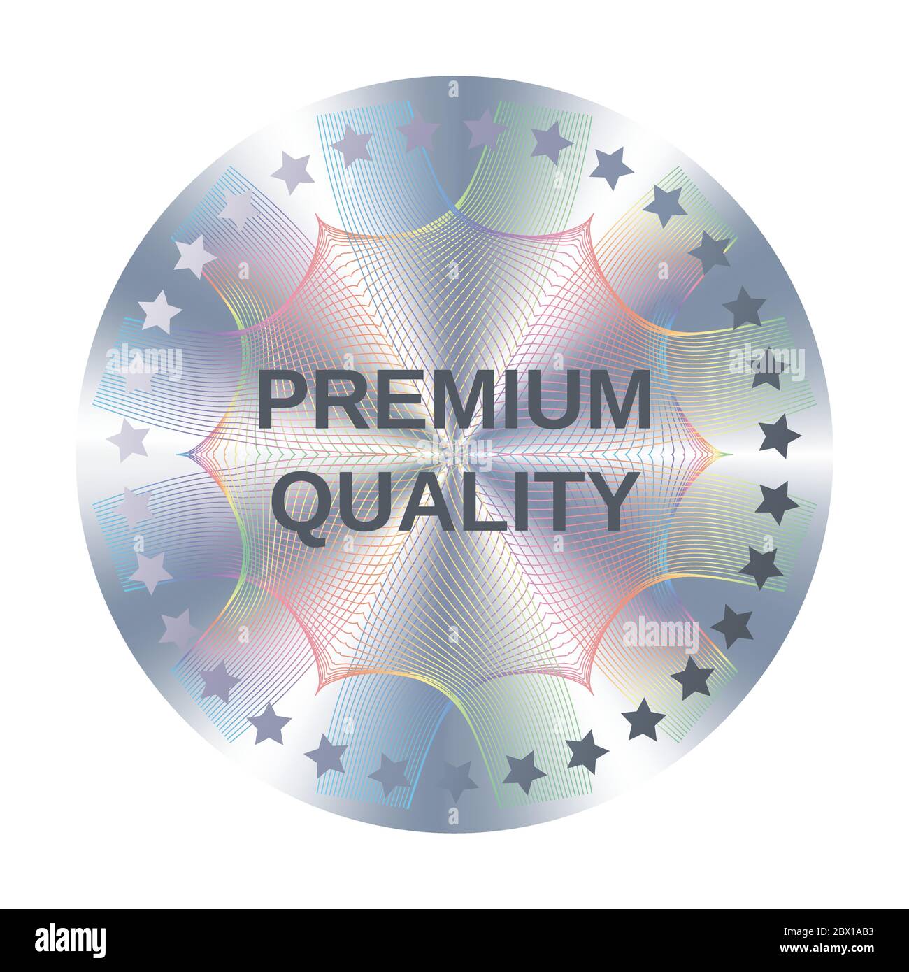 Runder Hologramm-Aufkleber in Premium-Qualität für das Etikettendesign.  Silber Vektor Element mit Stern Metallic Premium Qualität  Stock-Vektorgrafik - Alamy