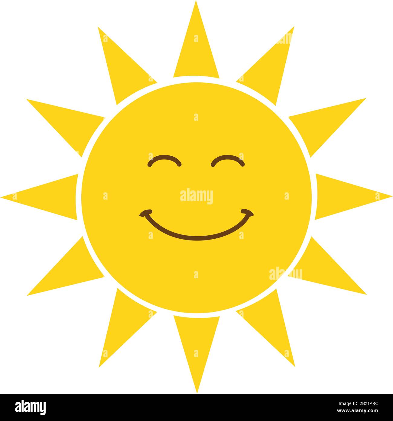 Cartoon flache Sonne Symbol mit einem Lächeln Vektor-Illustration isoliert auf weißem Hintergrund Stock Vektor