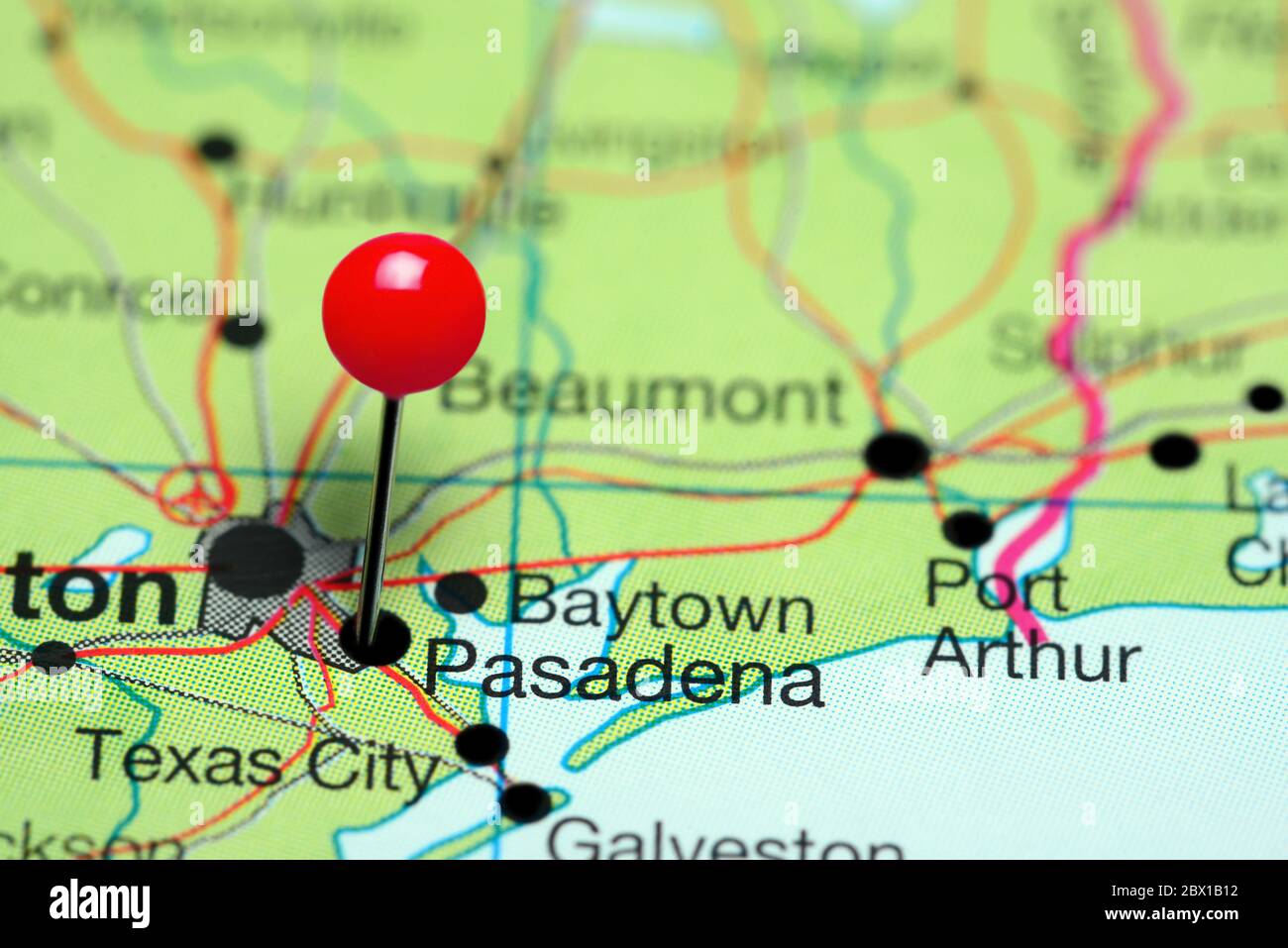Pasadena auf einer Karte von Texas, USA Stockfoto