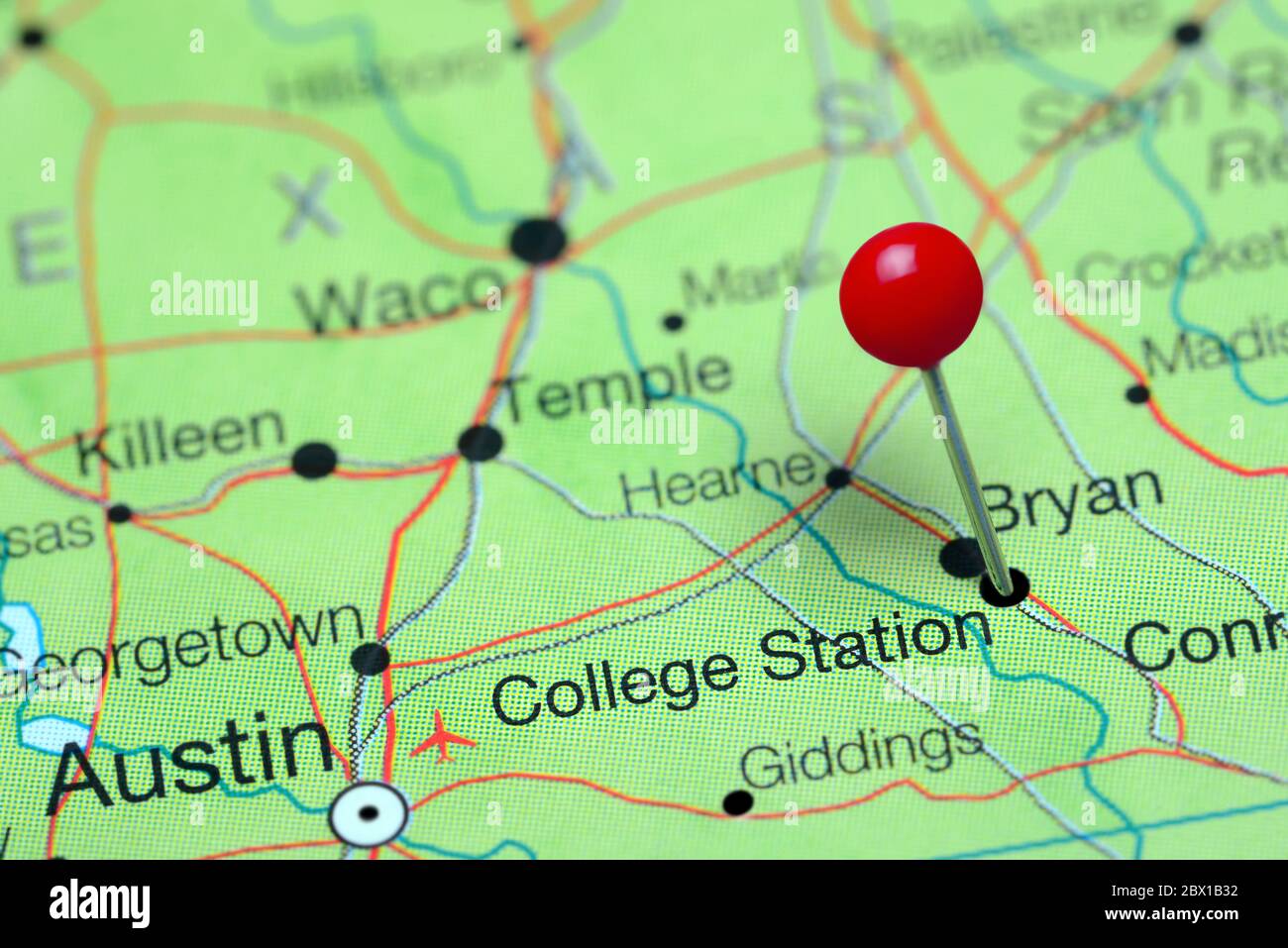 College Station auf einer Karte von Texas, USA Stockfoto