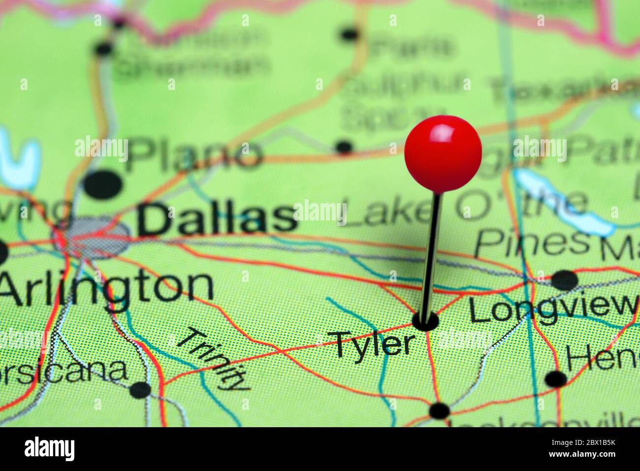 Tyler auf einer Karte von Texas, USA Stockfoto