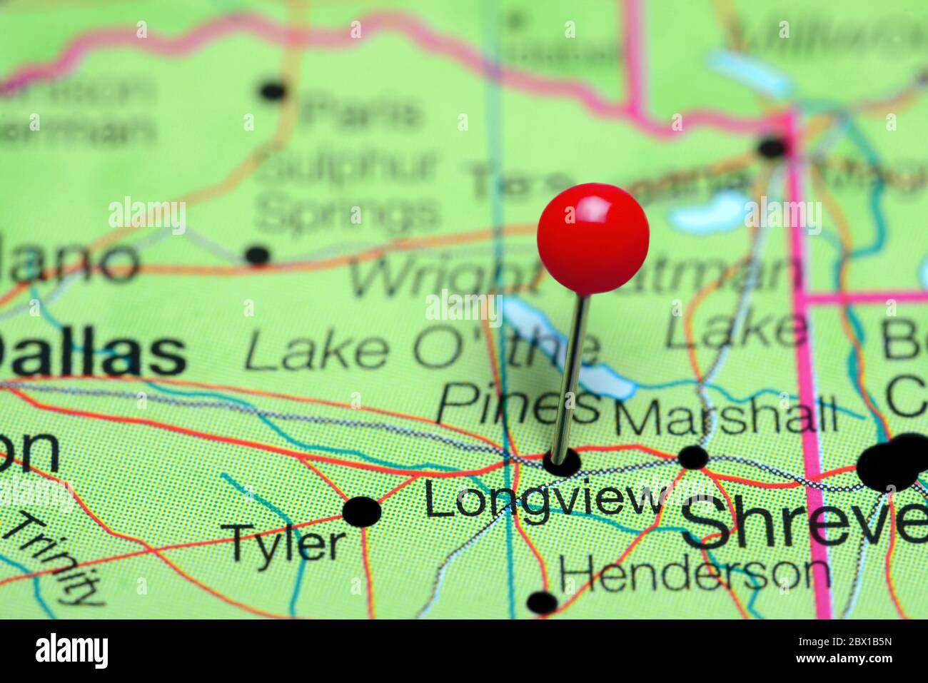 Longview auf einer Karte von Texas, USA Stockfoto