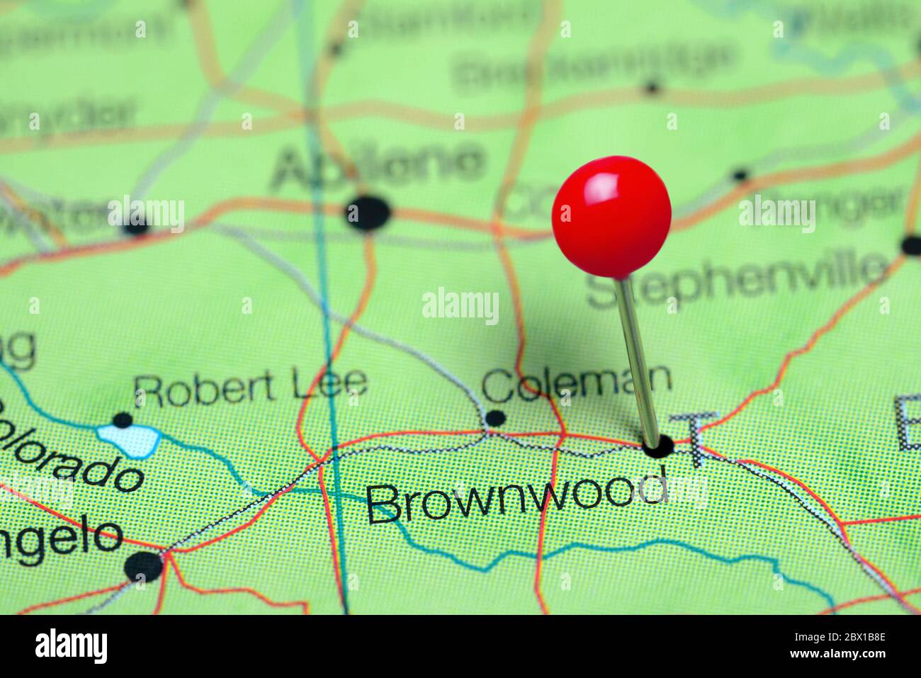 Brownwood auf einer Karte von Texas, USA Stockfoto
