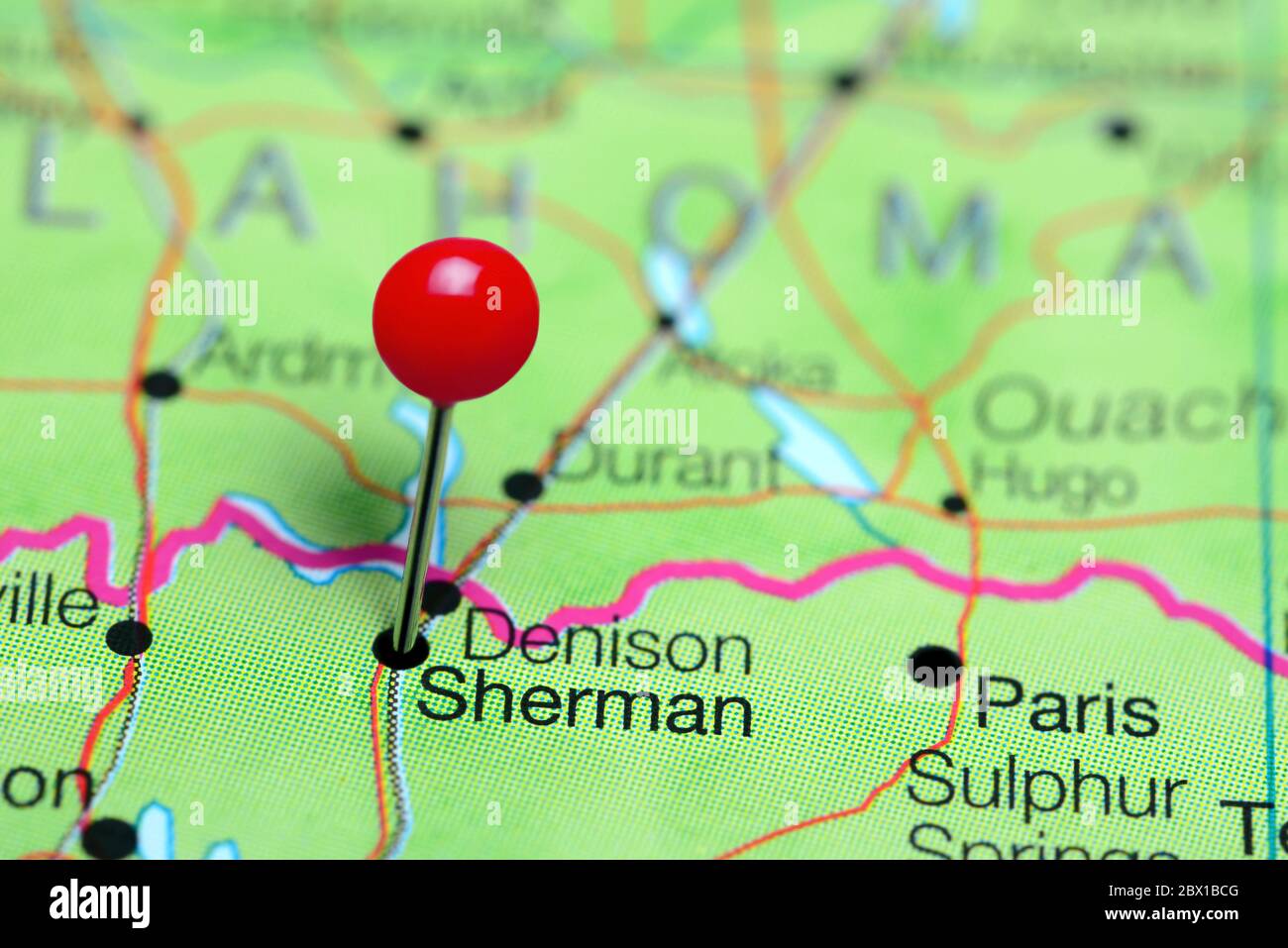 Sherman auf einer Karte von Texas, USA Stockfoto