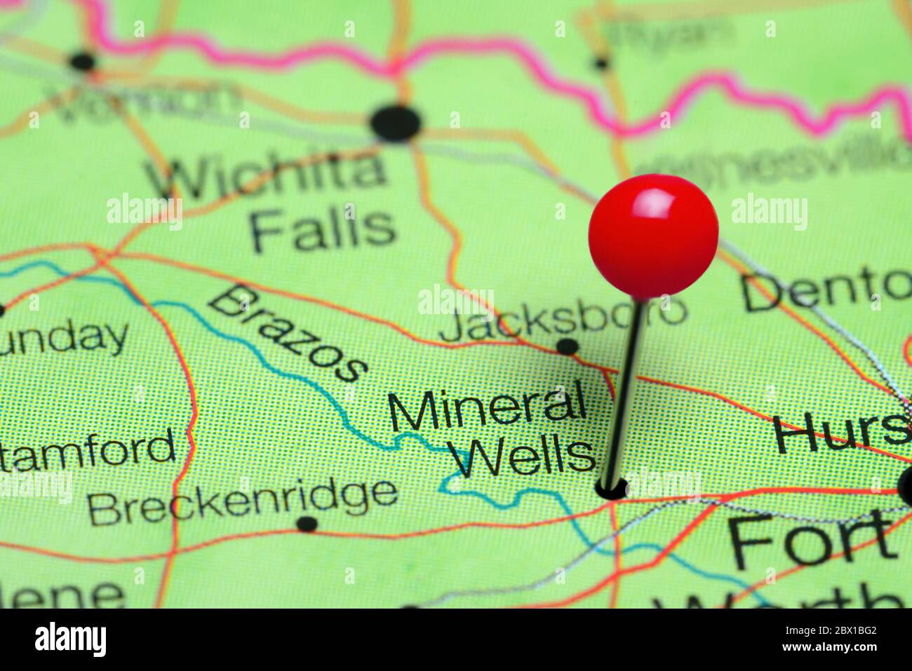 Mineral Wells auf einer Karte von Texas, USA Stockfoto