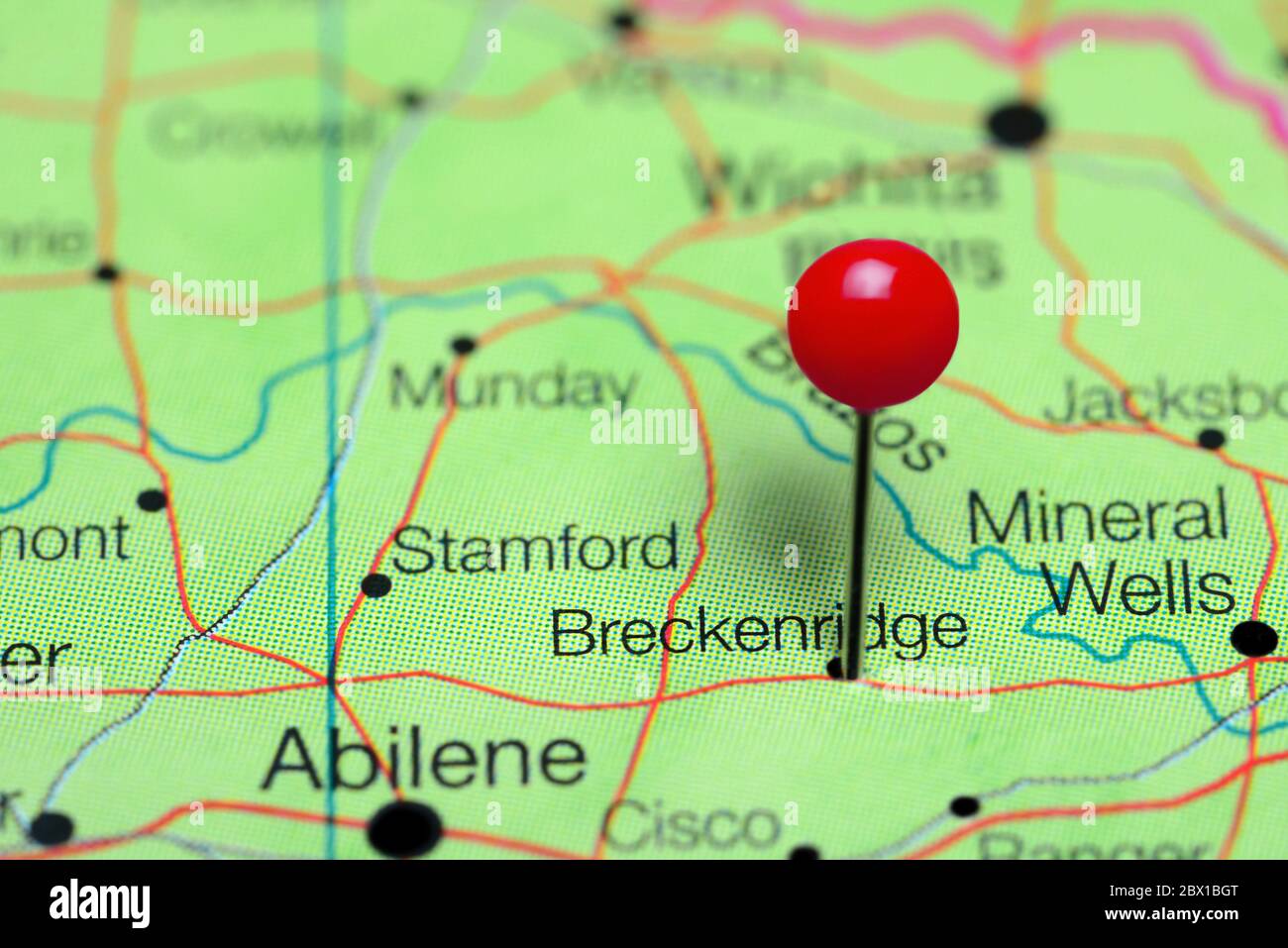 Breckenridge auf einer Karte von Texas, USA Stockfoto