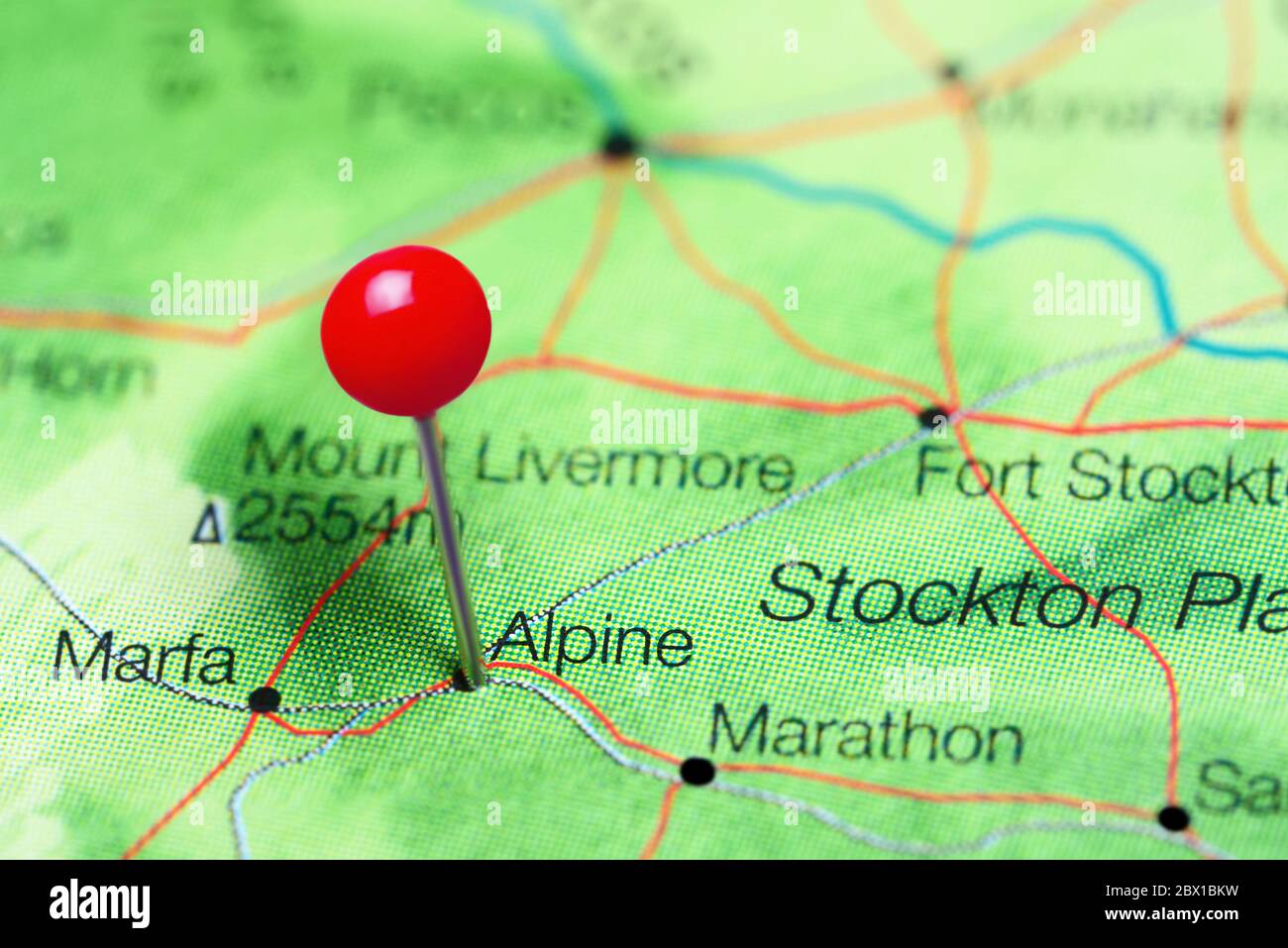 Alpine auf einer Karte von Texas, USA Stockfoto