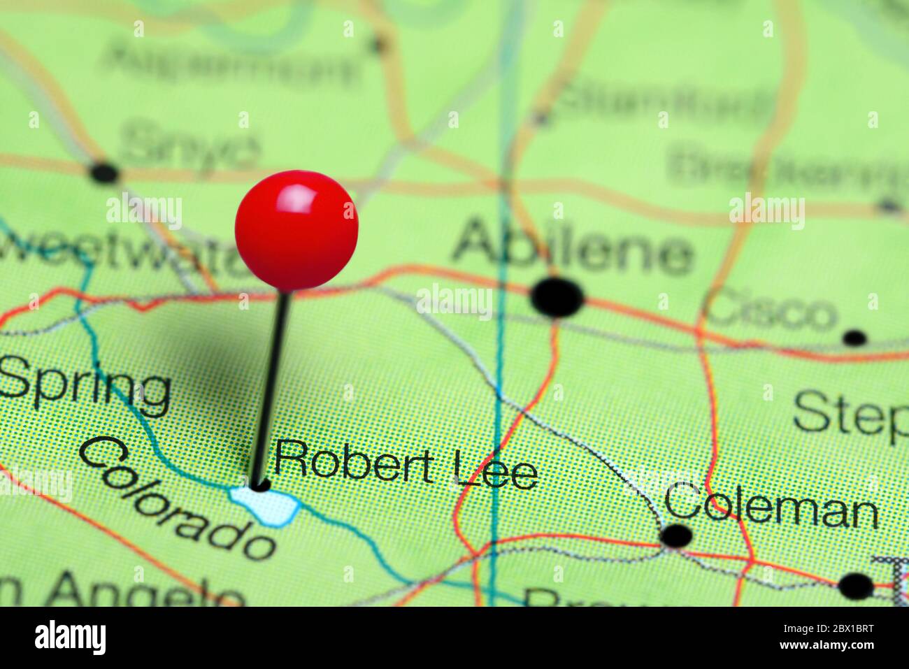 Robert Lee hat auf einer Karte von Texas, USA, gepinkt Stockfoto