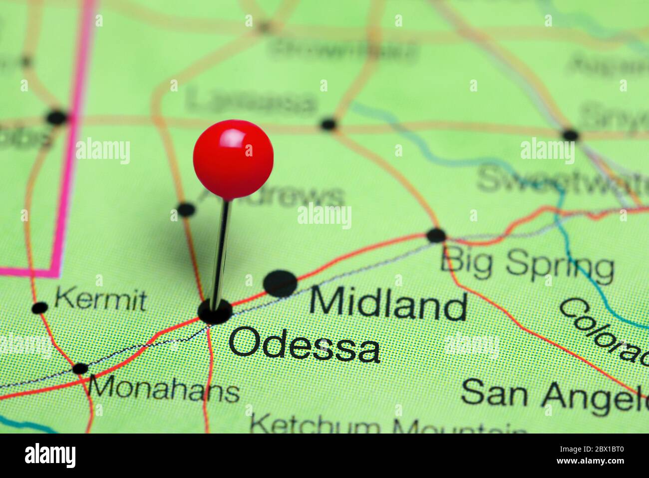 Odessa auf einer Karte von Texas, USA Stockfoto