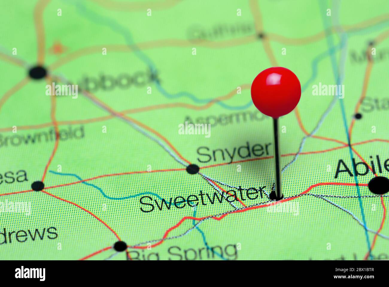Sweetwater auf einer Karte von Texas, USA Stockfoto