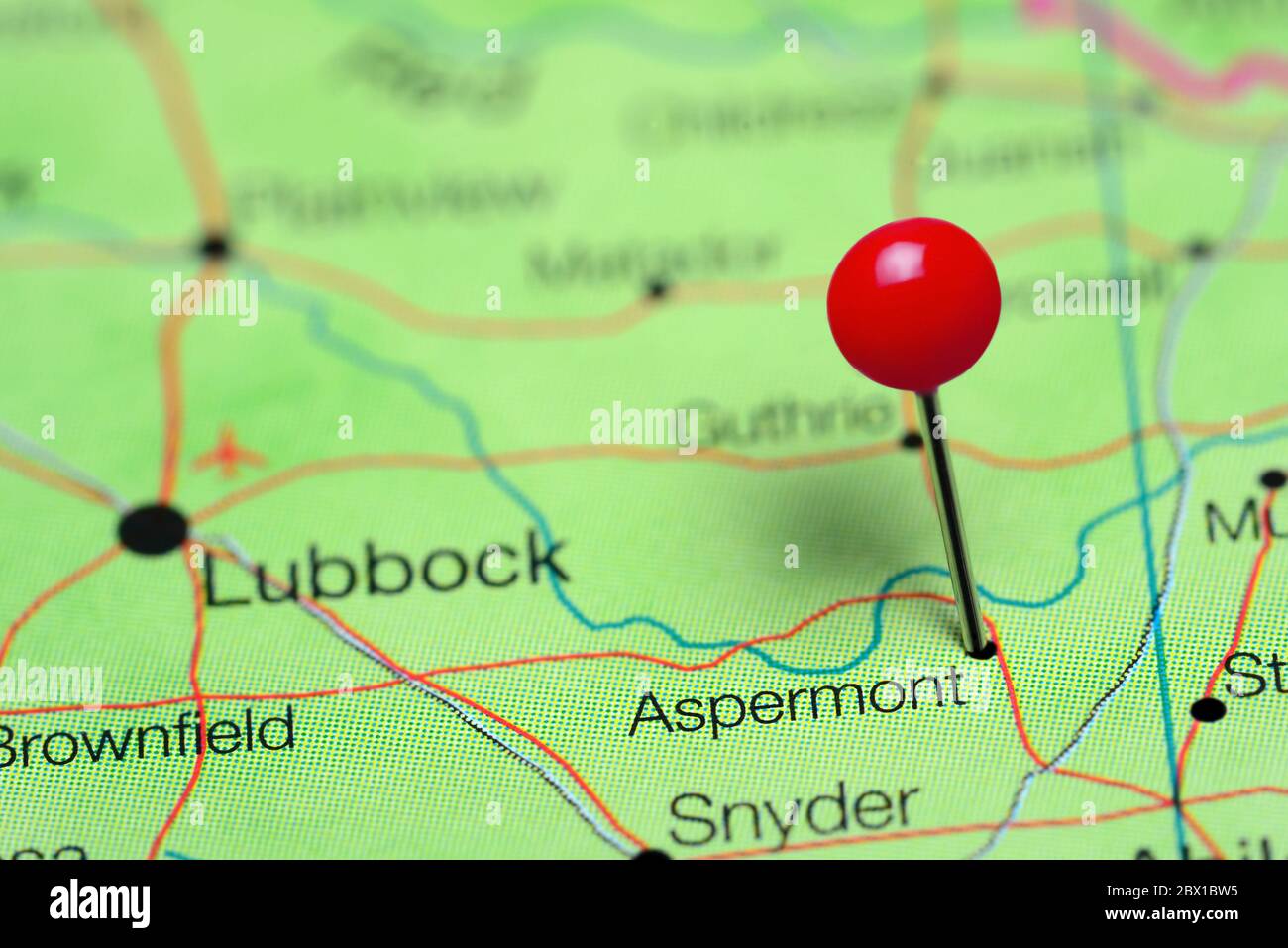 Aspermont auf einer Karte von Texas, USA Stockfoto